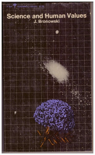 Book cover of 'Science and Human Values' by J. Bronowski with a grid pattern and abstract design.