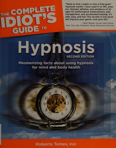 Book cover of 'The Complete Idiot's Guide to Hypnosis' with a pocket watch design.