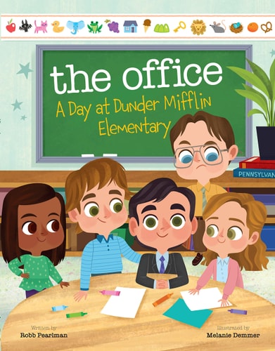 Book cover of 'The Office: A Day at Dunder Mifflin Elementary' with cartoon characters in a classroom setting.