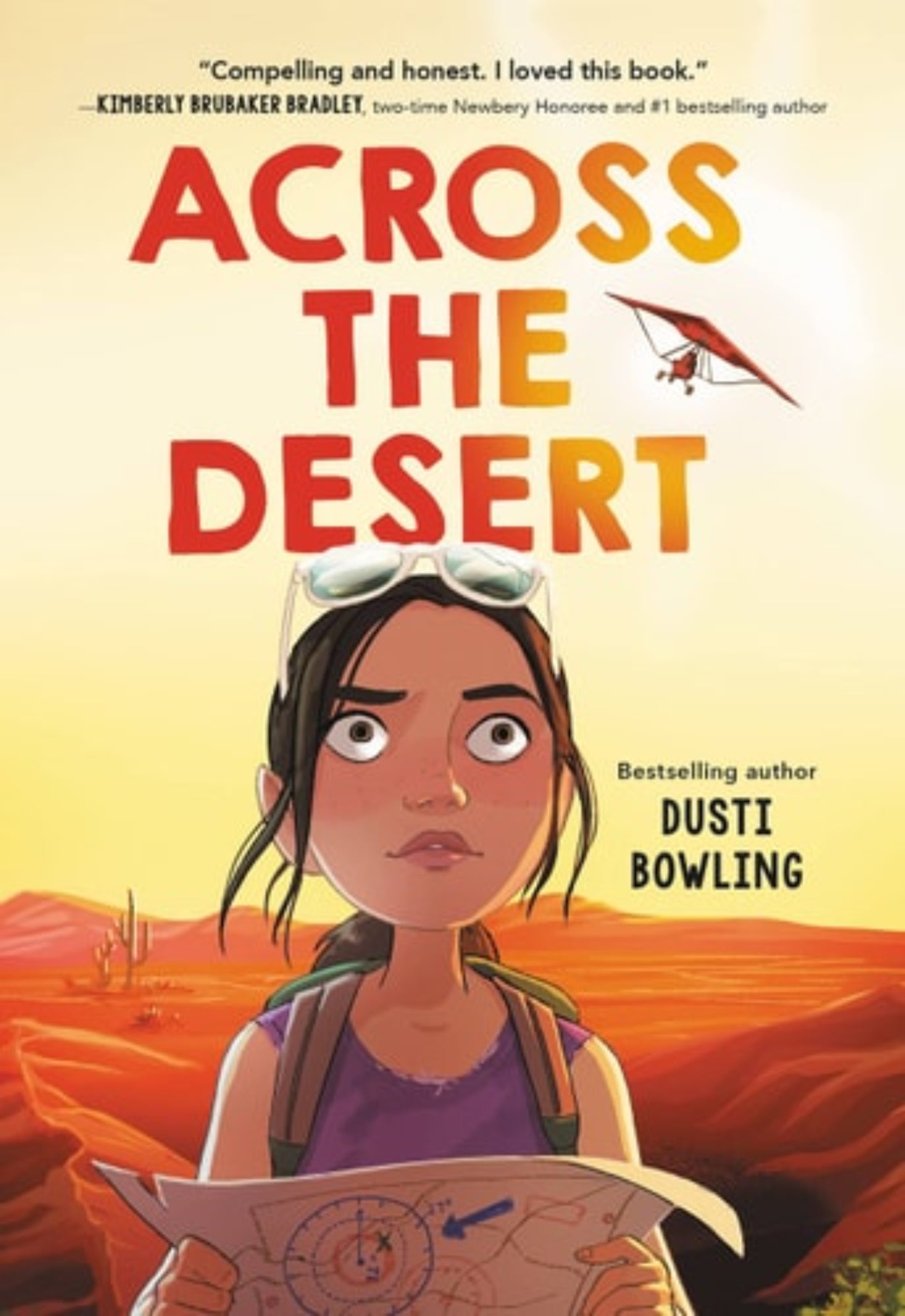 Book cover of 'Across the Desert' with a character in a desert landscape and text by Dusti Bowling.