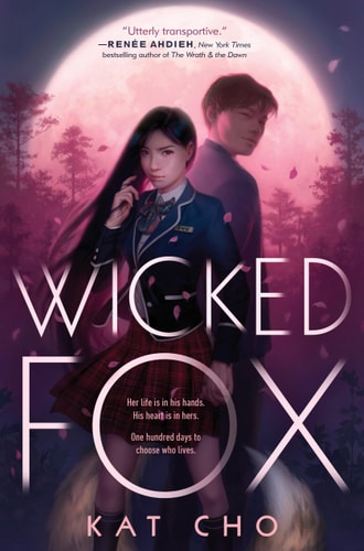 Book cover of 'Wicked Fox' with a pink moon and two characters in the background.