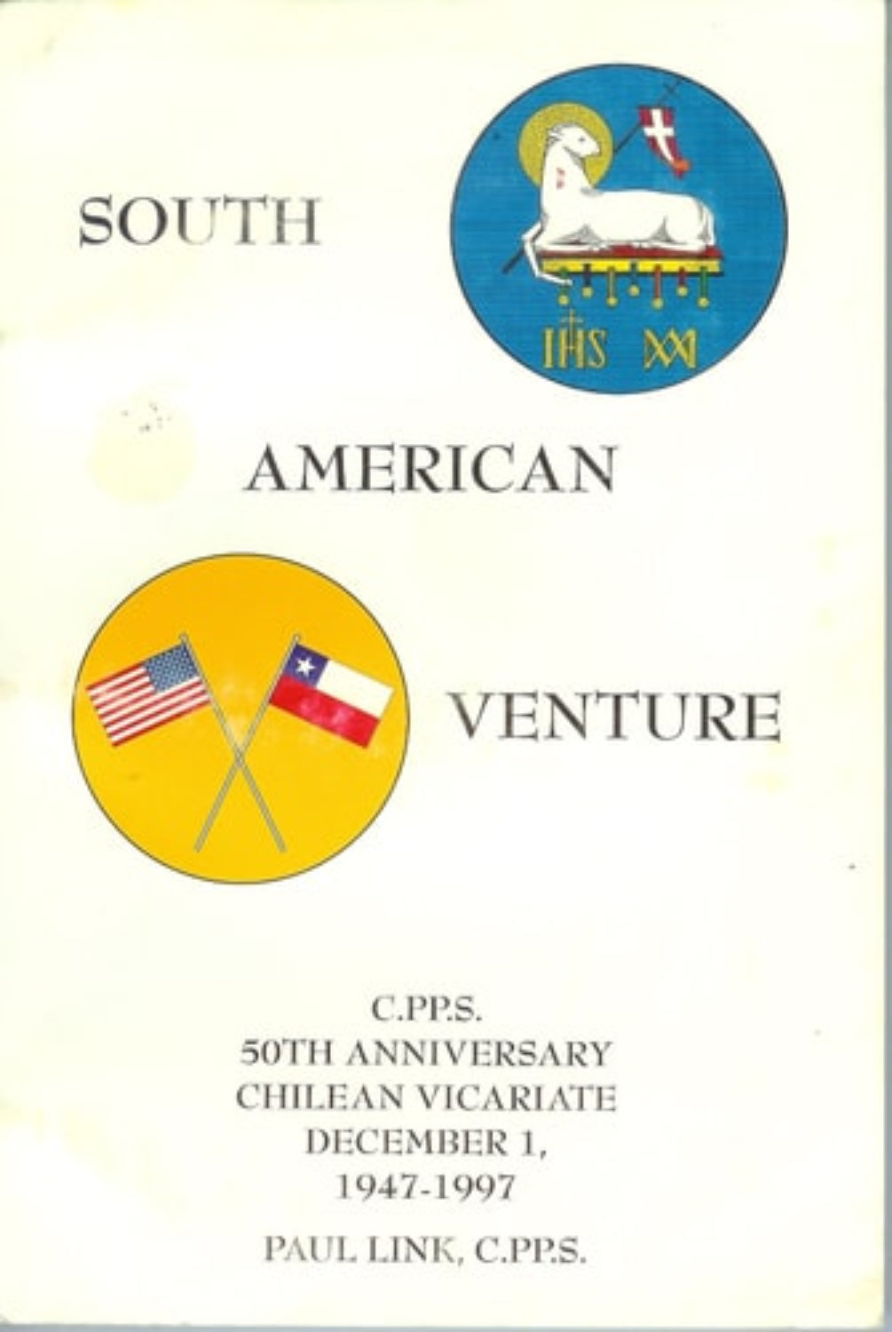 Book or document cover titled 'South American Venture' with logos and text on a white background