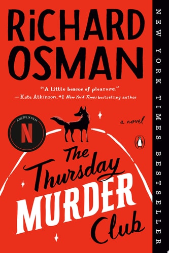 Book cover of 'The Thursday Murder Club' by Richard Osman with Netflix logo on a red background
