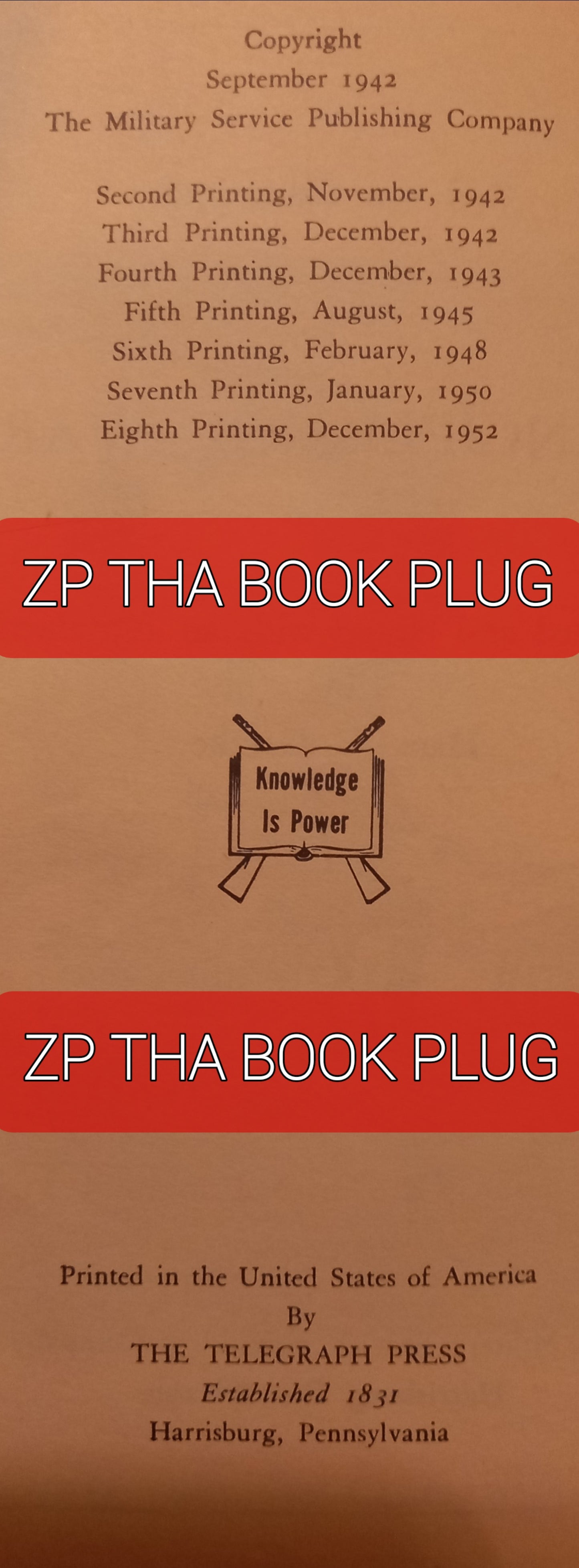 Copyright page from 1952 book 'Principles of War' by General Carl von Clausewitz.