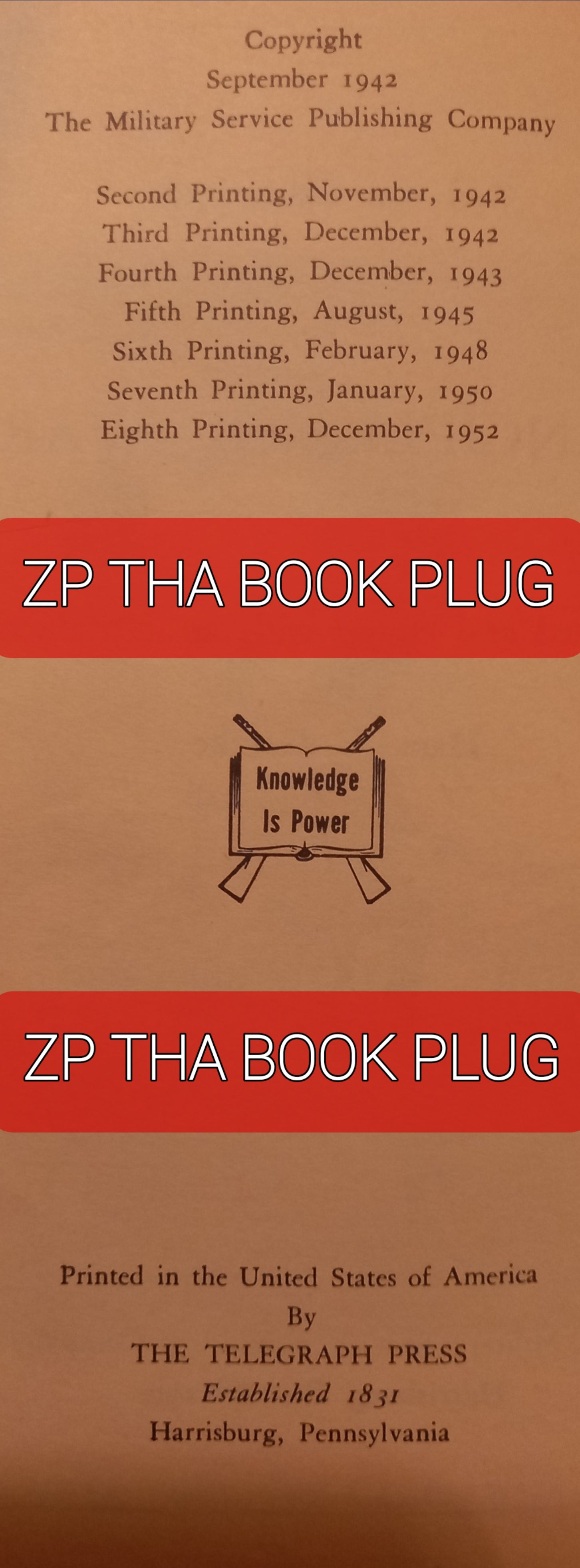 Copyright page from 1952 book 'Principles of War' by General Carl von Clausewitz.