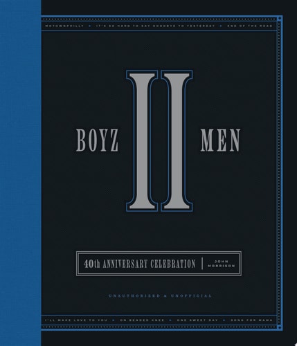 Book album cover for Boyz II Men's 40th anniversary celebration with blue and black design.
