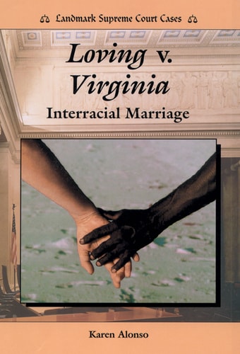 Book cover of 'Loving v. Virginia' with a handshake between two people on a beige background
