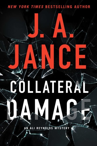 Book cover of 'Collateral Damage' by J.A. Jance with shattered glass design.