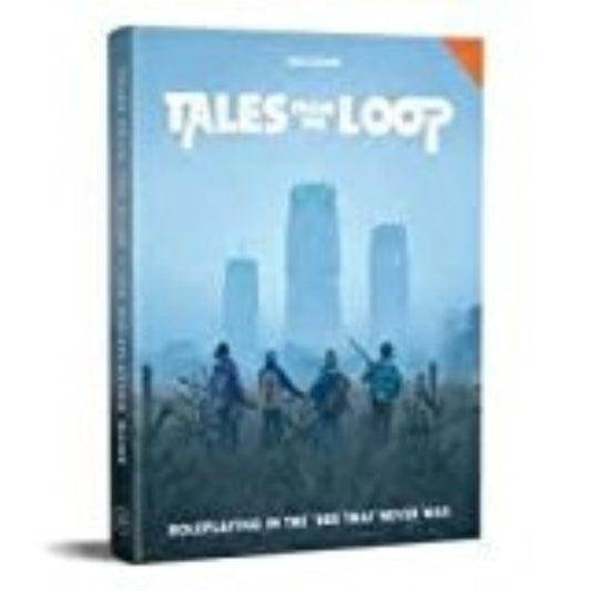 Tales from the Loop book cover with silhouettes of people and city skyline