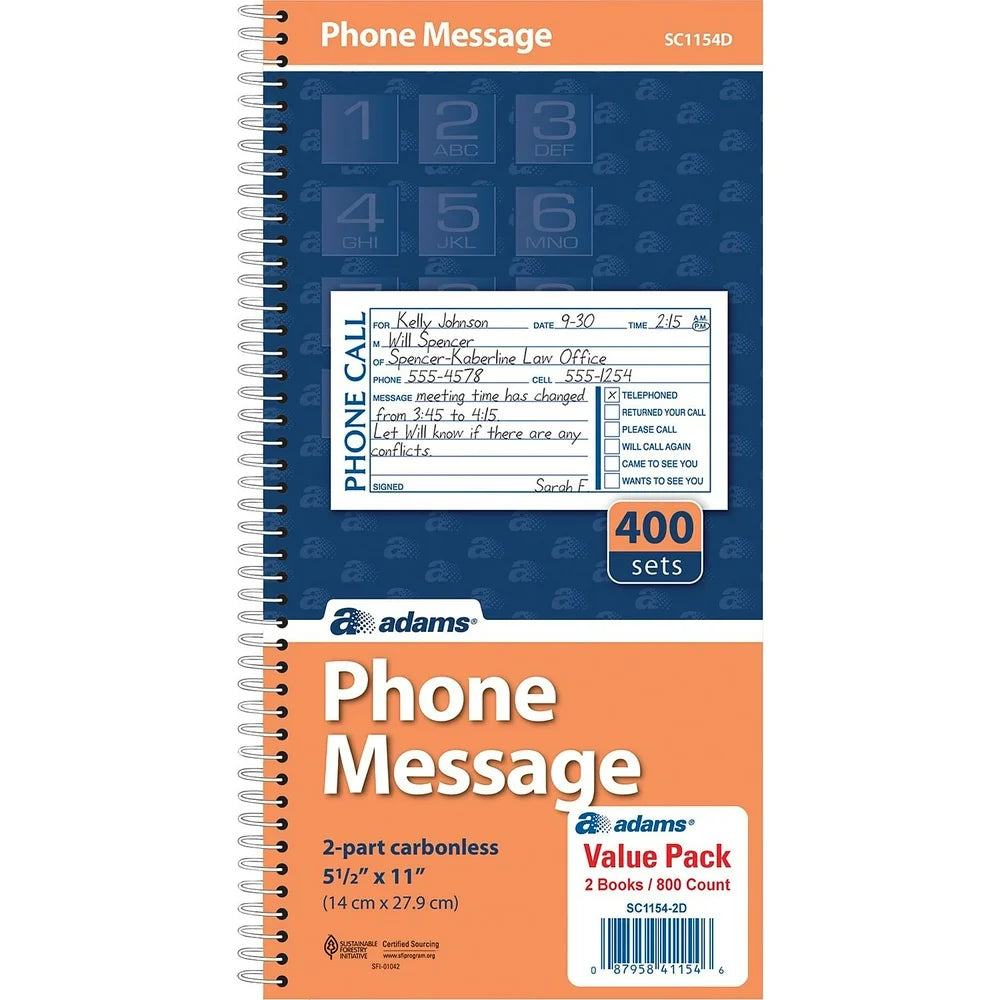 Phone Message Books 5.5" X 11" 400 Sets/Book 2/Pack (SC1154-2D) 194506
