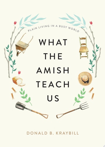 Book cover of 'What the Amish Teach Us' with illustrations and text on a white background