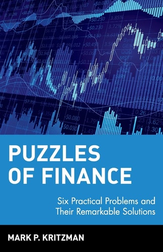 Book cover of 'Puzzles of Finance' with financial charts on a blue background