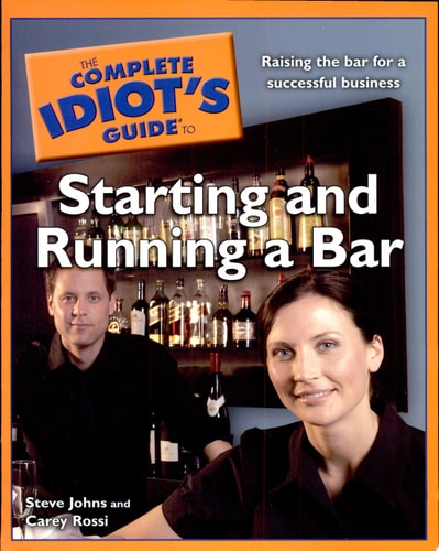 Book cover of 'The Complete Idiot's Guide to Starting and Running a Bar' with two people in a bar setting.