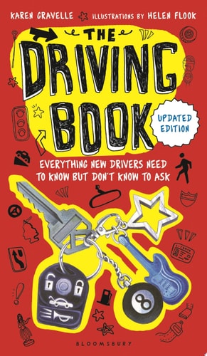 Book cover of 'The Driving Book' with keychain illustration and text on a red background