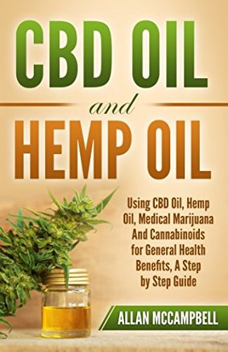 Book cover of 'CBD Oil and Hemp Oil' by Allan McCampbell with a jar of oil and cannabis plant on a beige background.