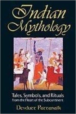 Book cover of 'Indian Mythology' with illustrations and text.