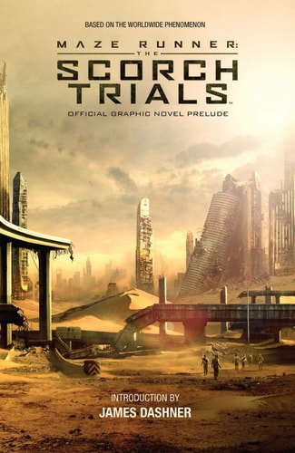 Book cover of 'Maze Runner: The Scorch Trials' with dystopian cityscape