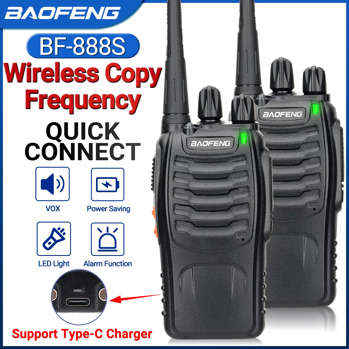 Pro Two-Way Radio Walkie Talkie: Long Range BF-888S Wireless Hunting