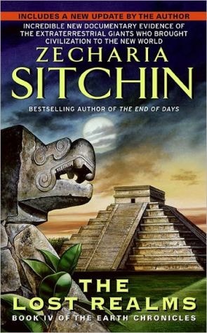 Book cover of 'The Lost Realms' by Zecharia Sitchin with a pyramid and dragon sculpture.