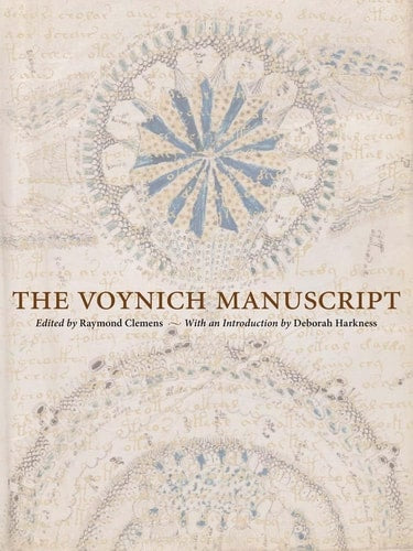 Cover of 'The Voynich Manuscript' with intricate patterns and text.