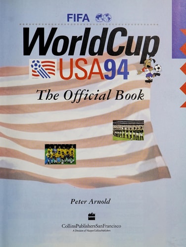 Cover of 'FIFA World Cup USA 94: The Official Book' with images of flags and soccer players.