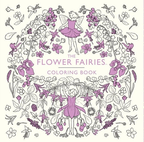 Cover of 'The Flower Fairies Coloring Book' with fairies and flowers.