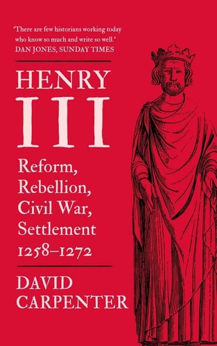 Book cover of 'Henry III' by David Carpenter with a red background and a king illustration.