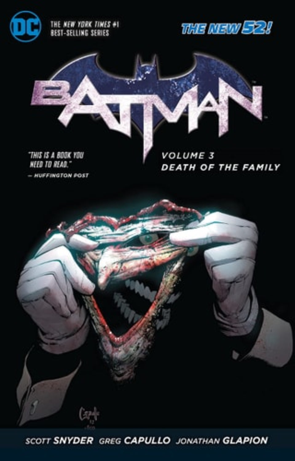 Comic book cover of 'Batman: Death of the Family' with a dark background and text.