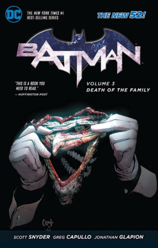 Comic book cover of 'Batman: Death of the Family' with a dark background and text.