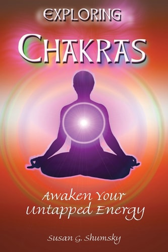Book cover of 'Exploring Chakras' with a silhouette of a meditating person and colorful background.