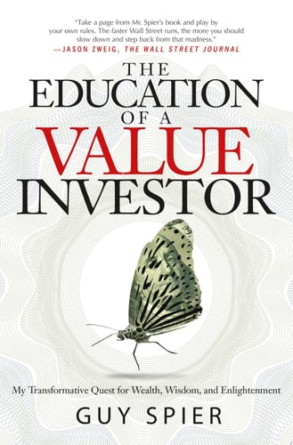 Book cover of 'The Education of a Value Investor' with a butterfly illustration on a white background.