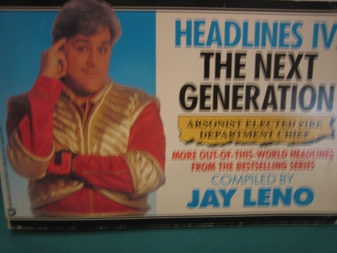 Book cover of 'Headlines IV: The Next Generation' by Jay Leno featuring a person in a costume.