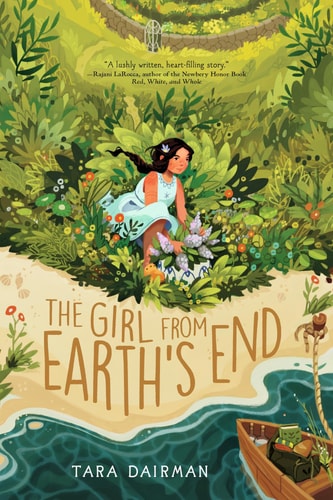 Book cover of 'The Girl from Earth's End' with a girl in a garden and text.