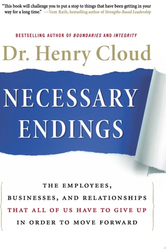 Book cover of 'Necessary Endings' by Dr. Henry Cloud with a blue and white design.