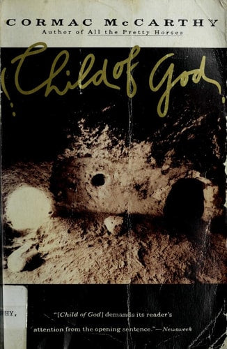 Book cover of 'Child of God' by Cormac McCarthy with a black and white image of a face.
