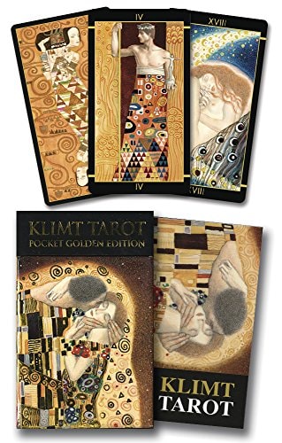 Klimt Tarot cards with cover and back view displayed