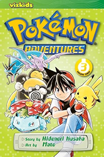 Pokémon Adventures book cover with characters and Vizkids logo