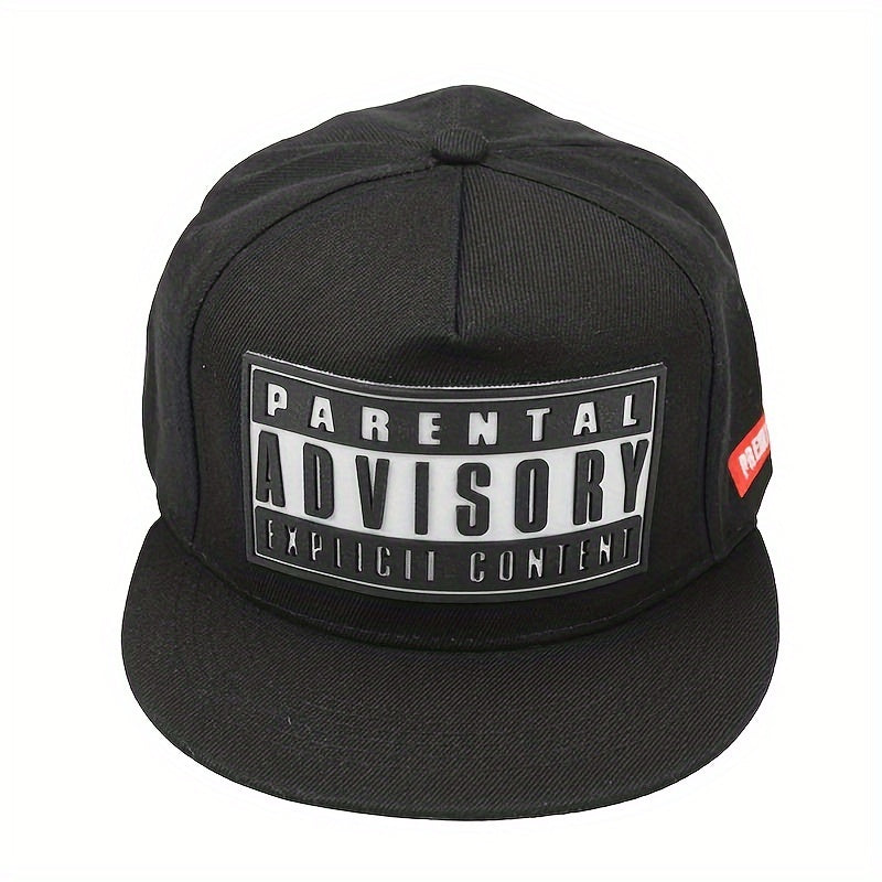 Black snapback hat with Parental Advisory Explicit Content patch