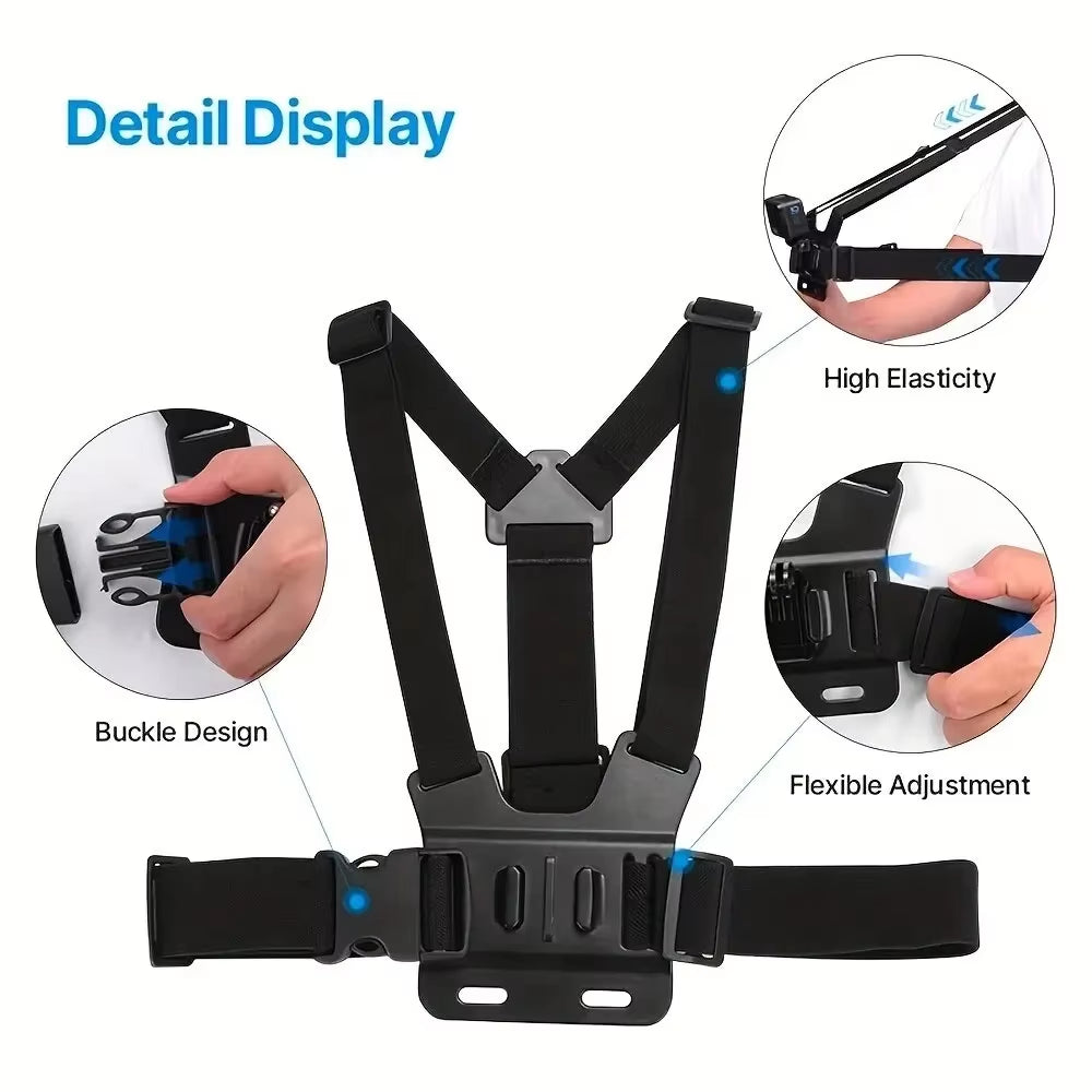 Action Camera Mount Kit: GoPro, Phone, Osmo - Head & Chest Straps