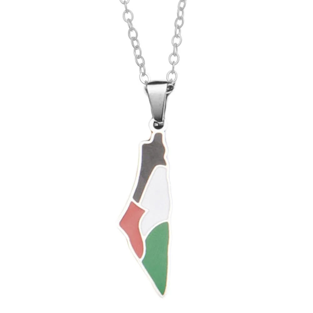 Wsrrdrecvhi Palestine Map Necklace,Enamel Palestine Map Pendant Necklace,Stainless Steel Palestine Map Flag Pendant Chain Necklaces,Middle East Jewelry Accessories Gifts for Women Men O6R2