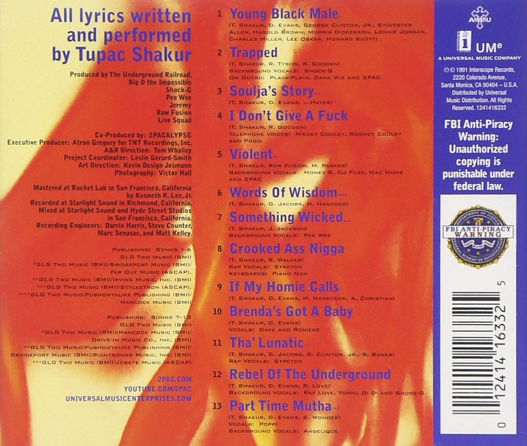 2Pac - 2Pacalypse Now Album Back Cover With Track Listing