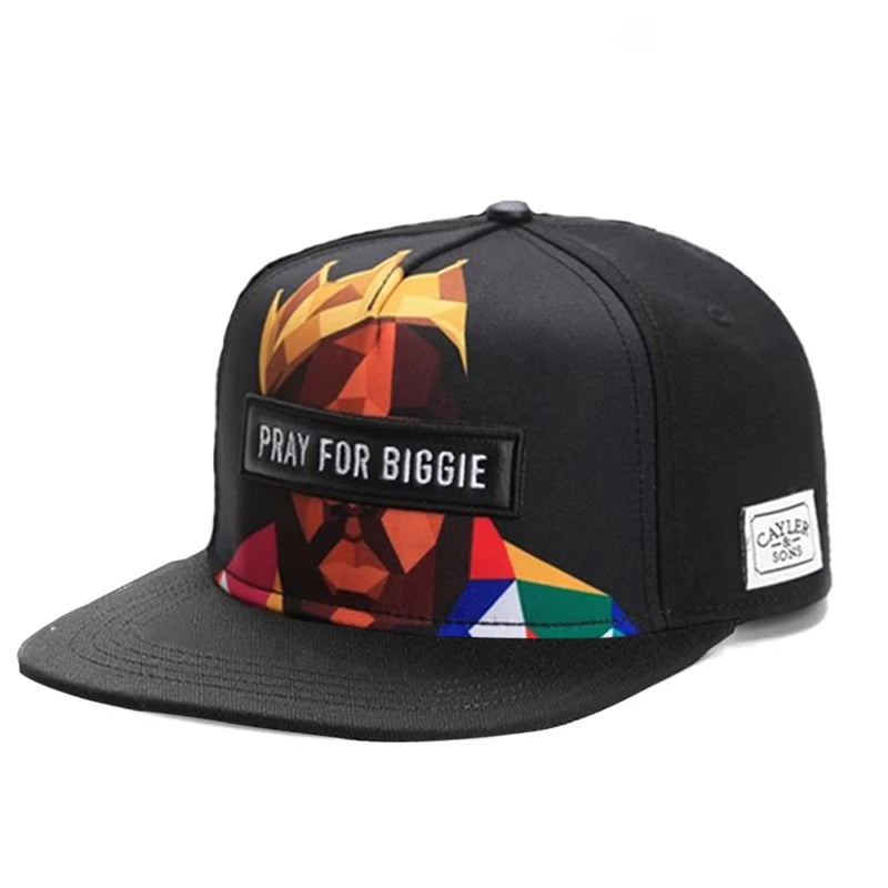 Pray for Biggie cap in all black from '2Pac & B.I.G. Immortal Legends Snapback Collection | All Hats OSFA' on Bust-Down.