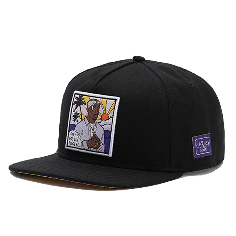 Only God Can Judge Me Tupac Shakur cap in all black from '2Pac & B.I.G. Immortal Legends Snapback Collection | All Hats OSFA' on Bust-Down.