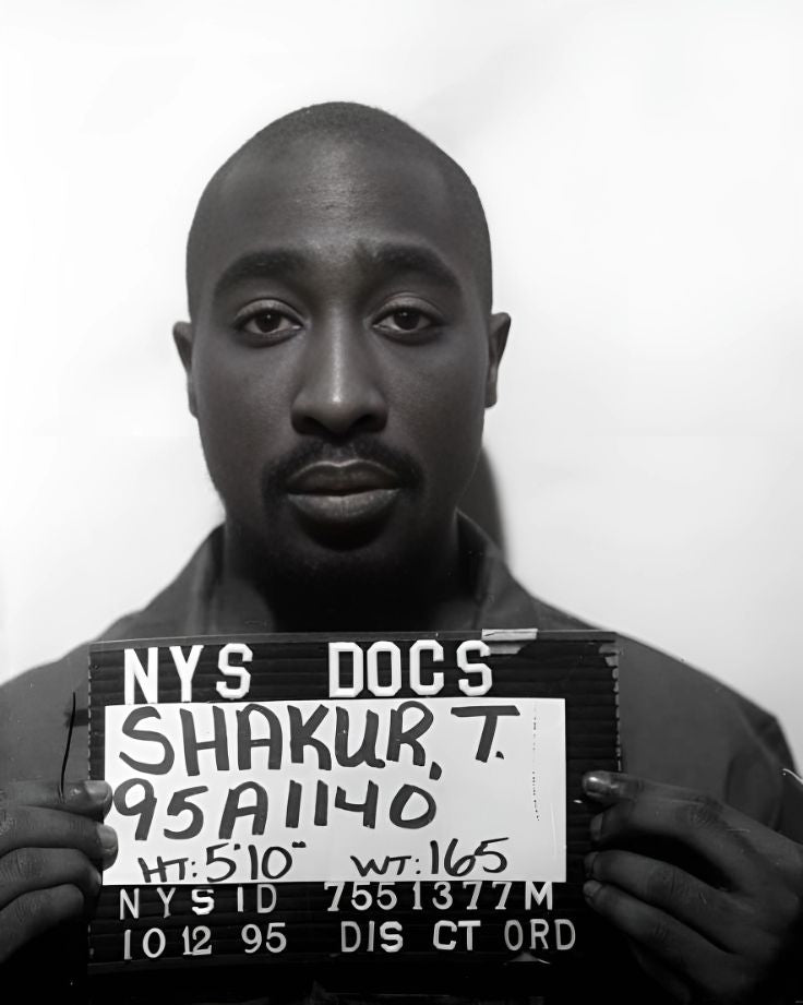 New York State arrest mugshot of Tupac Shakur frontal view From 1995 arrest.