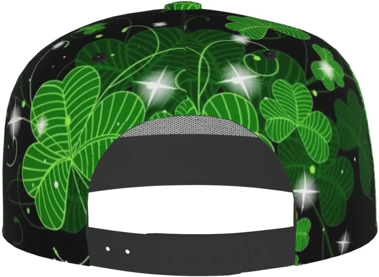 Multi angle image of Irish Shamrock Lucky-7 Snapback with 4-leaf clovers and charms in the style of the Snapback Shamrock design Illuminating Charms