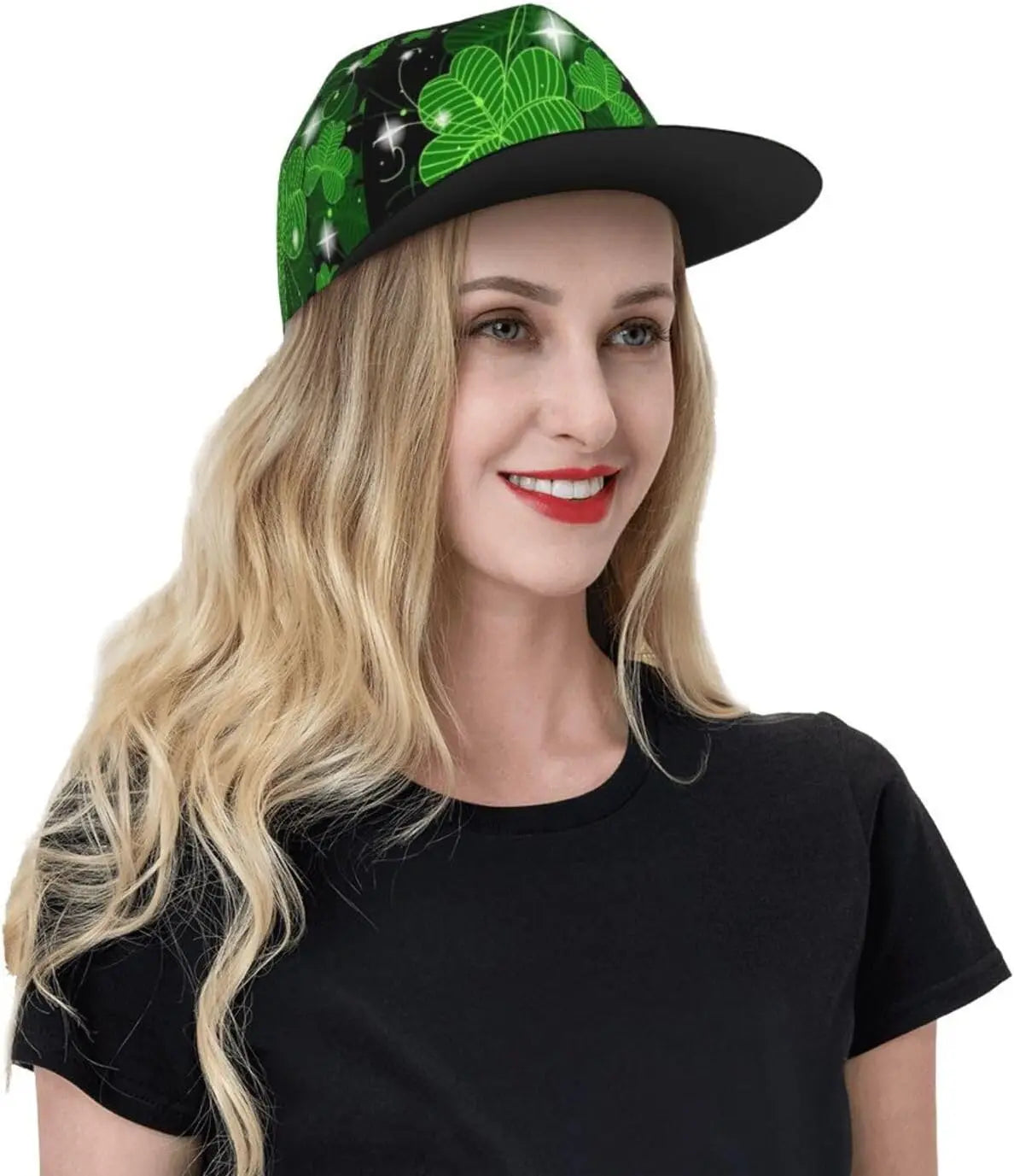Male Model wearing Irish Shamrock Lucky-7 Snapback with 4-leaf clovers and charms in the style of the Snapback Shamrock design Tropical Charms