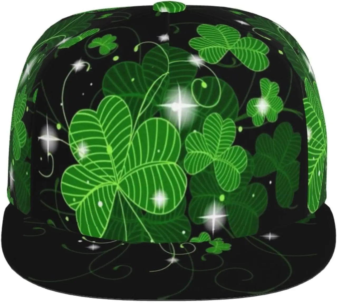 Multi angle image of Irish Shamrock Lucky-7 Snapback with 4-leaf clovers and charms in the style of the Snapback Shamrock design Illuminating Charms