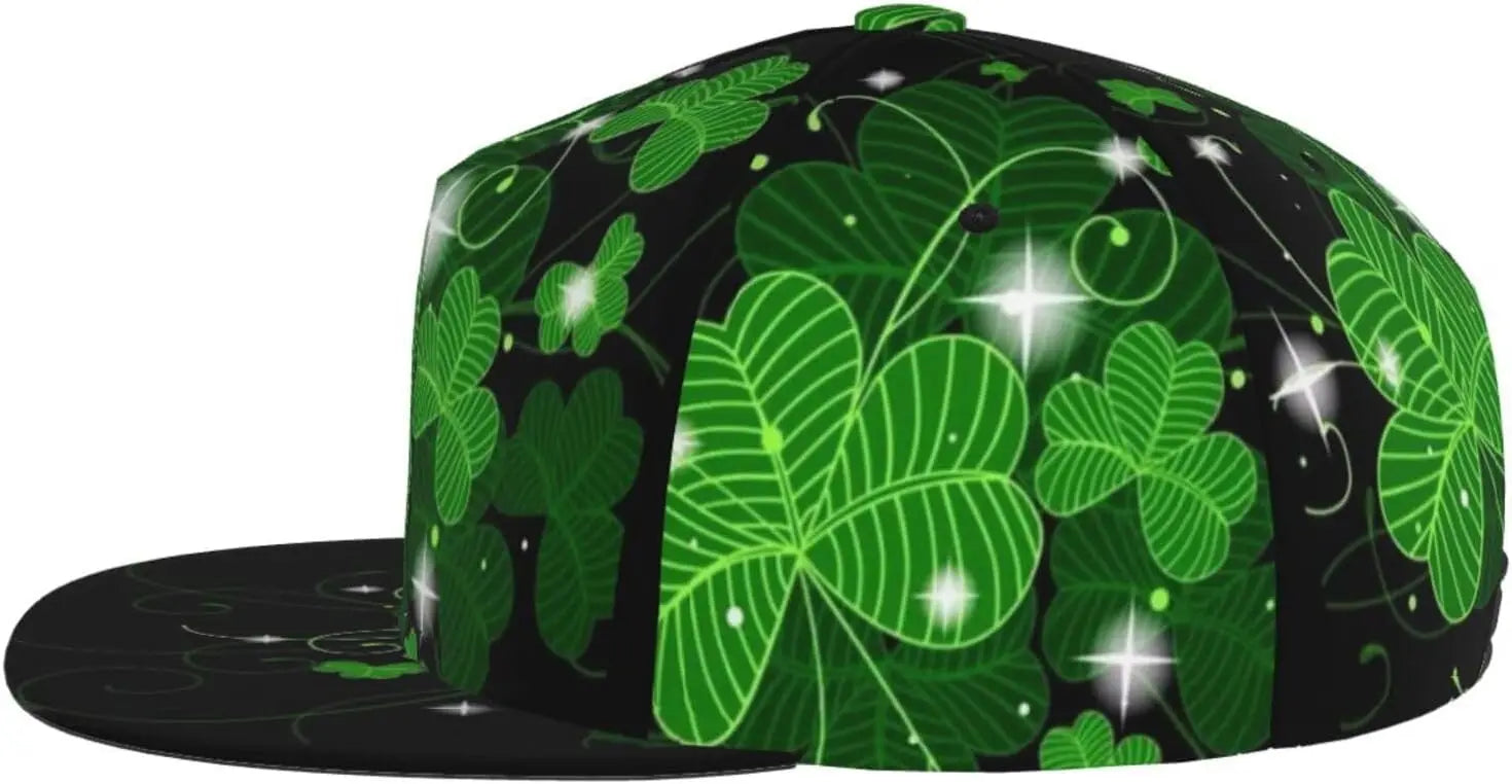 Multi angle image of Irish Shamrock Lucky-7 Snapback with 4-leaf clovers and charms in the style of the Snapback Shamrock design Illuminating Charms