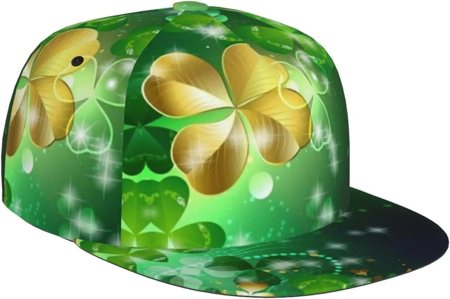 Multi angle image of Irish Shamrock Lucky-7 Snapback with 4-leaf clovers and charms in the style of the Snapback Shamrock design Fairy Charms