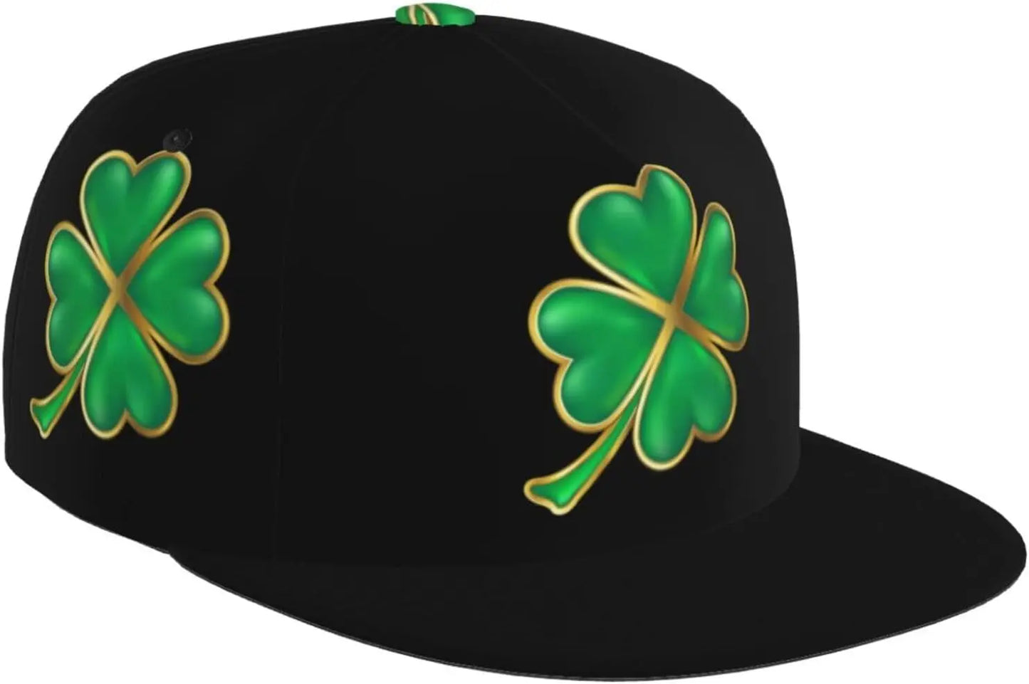Multi angle image of Irish Shamrock Lucky-7 Snapback with 4-leaf clovers and charms in the style of the Snapback Shamrock design Solid Charms